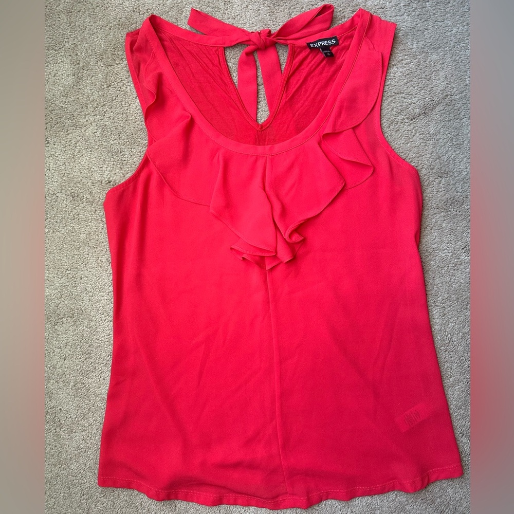 Express Ruffle Front Tie Back Tank in coral size small